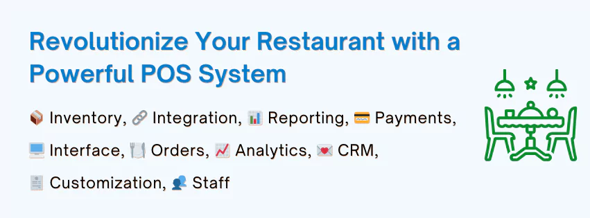 Key features of a restaurant POS system, including inventory management, order processing, and payment integration